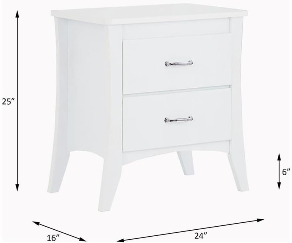 Acme Babb Wooden Rectangular Nightstand with 2 Drawers and Tapered Legs in White