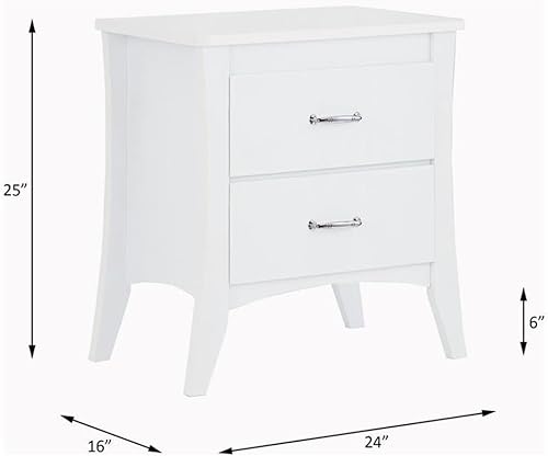 Miniatura 3 de Acme Babb Mesita de noche rectangular de madera con 2 cajones y patas cónicas en color blanco