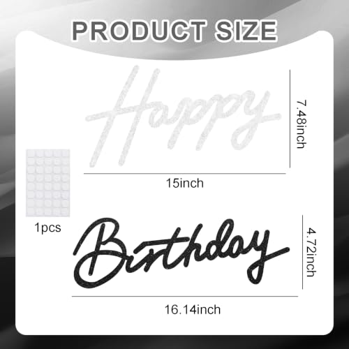 Image of TONIFUL Happy Birthday Sign for Backdrop - Glitter Black White Felt Banner - Includes Dot Glue - Perfect for Birthday Party Backdrop,Wall Decr,Balloon Arch,Photo Background