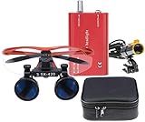 BONEW 3,5 x chirurgische Fernglaslupe aus optischem Glas + 5 W LED-Scheinwerfer, leistungsstarkes Licht mit Clip-Typ + Stoffbeutel DY-008 (rot)