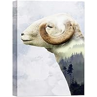 SIGNWIN Canvas Wall Art Bighorn Sheep and Foggy Mountain Double Exposure Photography Animals Wildlife Digital Art Modern Art Rustic Portrait Edgy for Living Room, Bedroom, Office - 12x18 inches