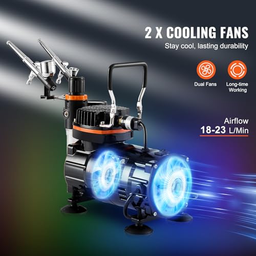 VEVOR Airbrush Kit, Professional Airbrush Set with 1/5 HP Compressor & 3 Airbrushes, Airbrushing System Kit with Multi-Purpose Dual-Action Gravity Feed Airbrushes, Art Nail Cookie Tatto - Image 3