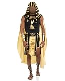 Erwachsenenkostüm für Herren, König, Pharao, ägyptischer König, 7-teilig, goldener Rand, Tank-Top, Rock, Armärmel, Kopfbedeckung, Halskette, Halloween-Kostüm (A-Schwarz, L)