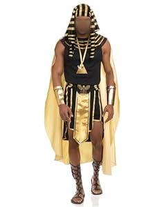 Erwachsenenkostüm für Herren, König, Pharao, ägyptischer König, 7-teilig, goldener Rand, Tank-Top, Rock, Armärmel, Kopfbedeckung, Halskette, Halloween-Kostüm (A-Schwarz, M)