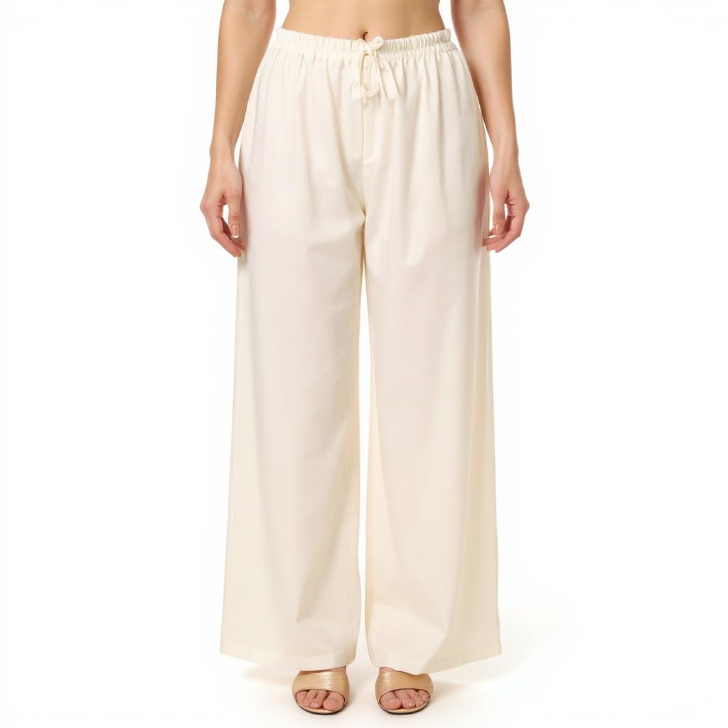 Women's Solid Rayon Palazzo Pants – 17 Color Options – Flared Wide-Leg Bottom with Elastic Waist – Daily, Office-image-28