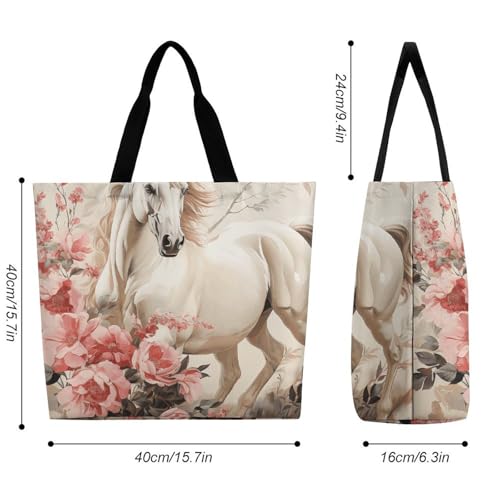 Horse Image Large Grocery Tote Bag Women Fashion Handbag Duty Reusable Shoulder Bag for Travel Vacation Shopping Beach Bags2