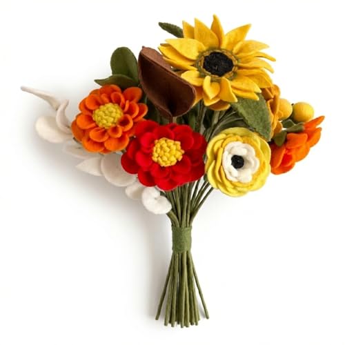 Glaciart One Wool Felt Flowers Set Handcrafted Artificial Arrangement with Colorful Stems Eco-Friendly Material Essential Oil Ready Reusable Decor Washable Gift for Events or Home