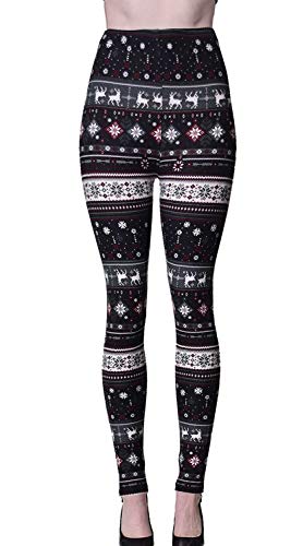 VIV Collection Plus Size Printed Brushed Ultra Soft Christmas Leggings (Reindeer Snow)