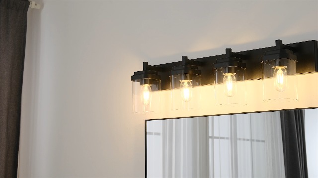 Image of SineRise Vanity Light Fixture,3-Light Vanity Light for Bathroom,Matte Black Bathroom Vanity Lighting Over Mirror with Square Clear Glass Shade for Restroom