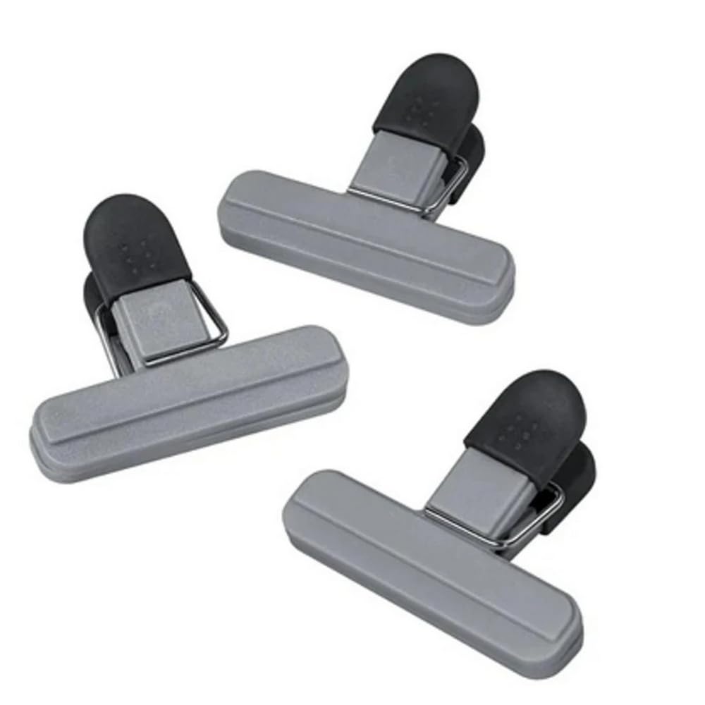 Chef Aid Bag Clips, Pack of 3 Soft-Grip Bag Clips for Keeping Food Fresher for Longer, Made with BPA Free Plastic and Fridge, Freezer and Dishwasher Safe, Grey