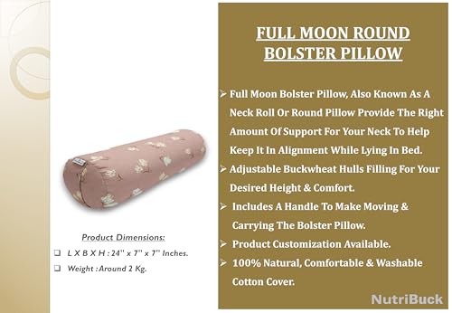 Image of Buckwheat Hulls Round Bolster Pillow | Soft Petal Style | Cotton Material | Reduced Stress on Spine, Neck Pain Relief | Effective Support for Side and Back Sleepers | Body Positioner