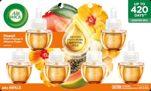 Image of Air Wick Plug-In Scented Oil Refills, 6 Count, Hawaii Exotic Papaya and Hibiscus Flower, Air Freshener, Essential Oils