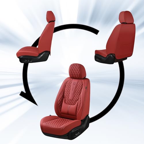 Image of Coverado Car Seat Covers Front Seats, Luxury Faux Leather Red Seat Covers for Cars Waterproof Seat Covers with Lumbar Support, Car Seat Protector Universal Fit for Most Cars SUV Truck(Front, Red)