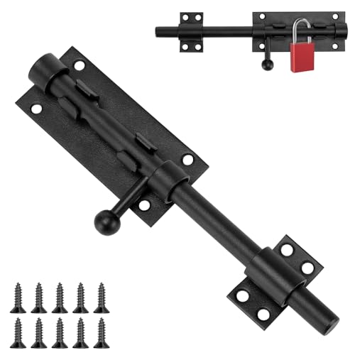Luziyun Türriegel aus Edelstahl, 200 mm Edelstahl Riegelschloss, Schwarz Schlossriegel, Top-Qualität Schieberiegel, Gartentor -Schloss, witterungsbeständig & robus, für Tor, Fenster, Zaun