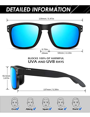 Anyluv Mens Sunglasses Polarized, Retro Square Sun Glasses For Men Women Sports Style With Uv400 Protection For Driving (Grey/Ice Blue/Silver) #TOP2