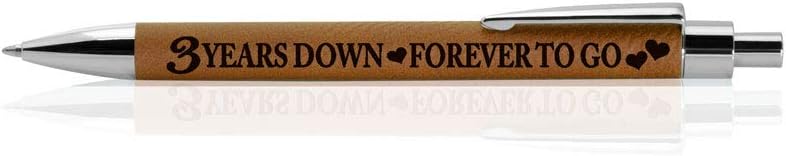 KATE POSH - 3 Years Down, Forever to Go Engraved Leather Pen, Our 3rd Wedding Anniversary, 3 Years as Husband & Wife, Gifts for Her, for Him, for Couples, 3 Years of Marriage (Rawhide)