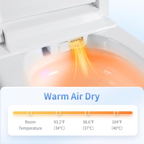 Inodoro inteligente sin tanque Virubi con bidé integrado, inodoro de una pieza con descarga automática, asiento calefactado, agua tibia y secado, temperatura ajustable, control remoto y sensor de pie, cerámica blanca para baño miniatura 7