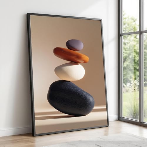 Tableau sur toile Pierres Zen en équilibre impression minimaliste pour décoration murale 60x80cm