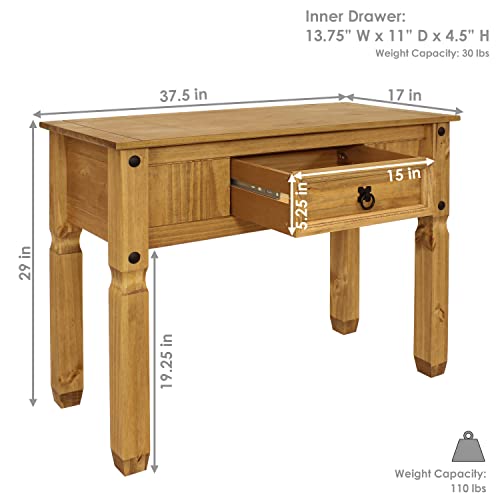 Sunnydaze Solid Pine Console Table For Entryway With Drawer – Rustic Living Room Accent Table - 65-Pound Weight Capacity - Light Brown - 29-Inch H #TOP1