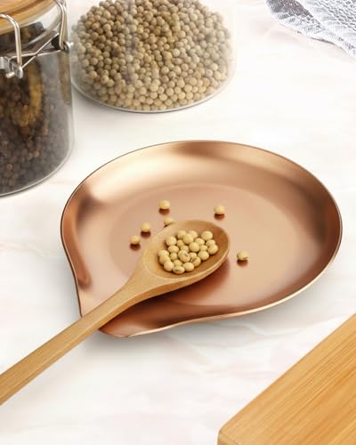 Image of VanlonPro Stainless Steel Spoon Rest, Spatula Ladle Holder, Stainless Steel Utensil Spoon Rest Holder, Brushed Finish, Dishwasher Safe 5.9 x 5.1 Inch (Round Rose Gold 1PC)