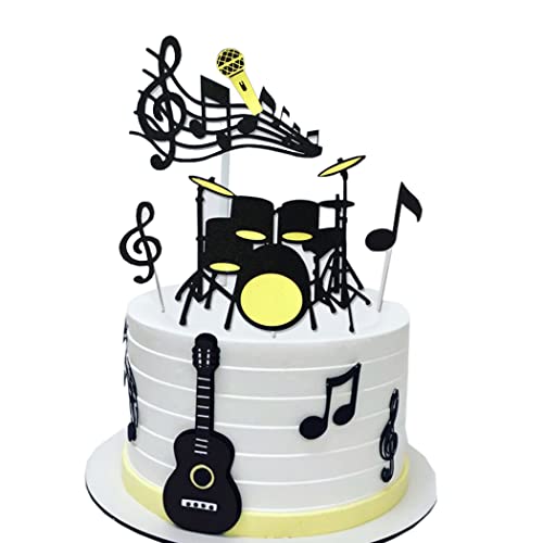 Borsgye 40 PCS Guitar Cake Toppers Music Note Cupcake Toppers Letters Happy Birthday Cake Topper Birthday Cake Toppers Musical Symbol Cupcake Decor for Musician Rock Theme Party  Drums