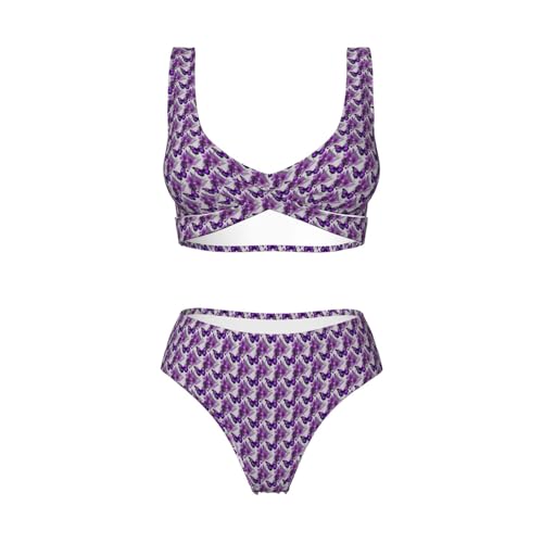 Bikini 2 pièces violet fleur et papillon idéal pour la plage - 5