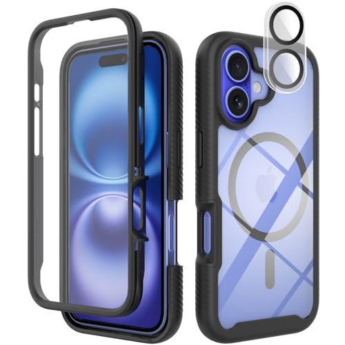 Leedia Case Compatible con Magsafe Funda iPhone 16, 360 Grados Antigolpes Case con Protector de Pantalla Integrado Robusto Doble Cara Bumper Completa Carcasa para iPhone 16 5G Negro