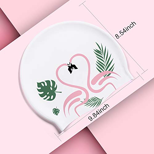 Copozz Swim Cap For Women, Silicone Waterproof Comfy Swimming Bathing Cap For Long Hair With Flamingo Printed #TOP4