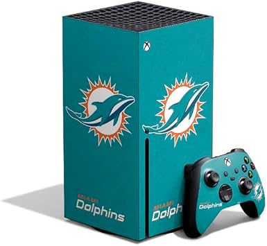Skinit Decal Gaming Skin Compatible with Xbox Series X Bundle - Officially Licensed NFL Miami Dolphins Distressed- Aqua Design