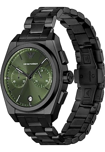 Image of Emporio Armani Herrenuhr, Quarz-Zweizeiger-Chronographenwerk und 43mm Gehausegrosse mit Edelstahlarmband, Black, 43 mm, Bracelet