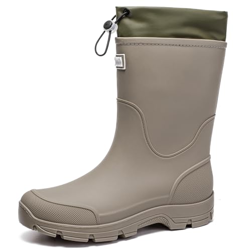 WOWSTICK Waterproof Rain Boots for Men and Women Lightweight Slip Resistant Fishing Deck Garden Mid-calf Outdoor Work Booties, 817SK Grey 44