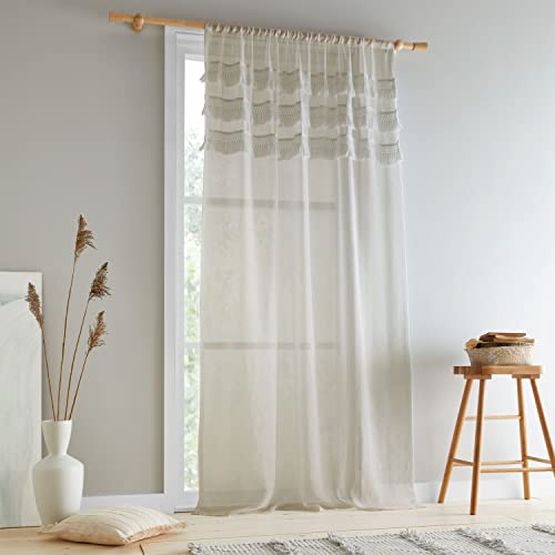 Pineapple Elephant Izmir Tassel 55x48 Inch Slot Top Voile Curtain Panel Stone Grey, W 48" x L 55.1" (1 Panels)