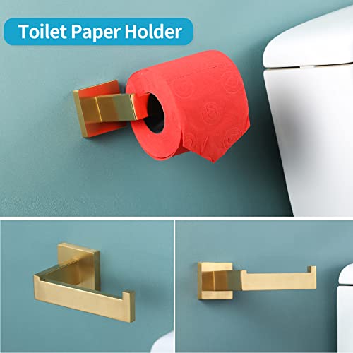 Durafe 5 Piece Bathroom Hardware Set,Brushed Gold Towel Bar Set Sus304 Stainless Steel Single Bathroom Towel Rack 24-Inch Towel Ring Toilet Paper Holder Towel Robe Hooks Accessory #TOP6