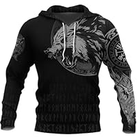 ZFSBRTL Felpa con Cappuccio Viking Odin Wolf Fenrir da Uomo Vegvisir Rune Tattoo Pullover, Felpa Unisex Streetwear Mitologia Nordica Casual Larga Abbigliamento Celtico Cerniera,Hoodie,L