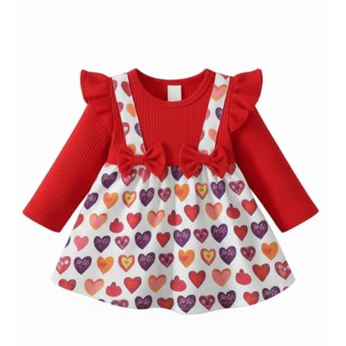 Image of A.T.U.N. (ALL THINGS UBER NICE) Baby Girls Poly Silk Printed Dress with Bow Strap Detailing & Ruffle Sleeve Design | Soft Feel Long Sleeve Party Frock | Elegant Winter Occasion Dress for Kids