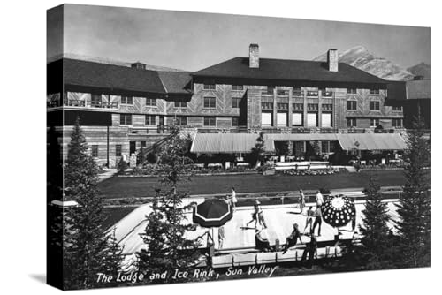 ART.COM Stretched Canvas Print Sun Valley, Idaho - View of Lodge and Ice Rink by Lantern Press, 18" x 12"