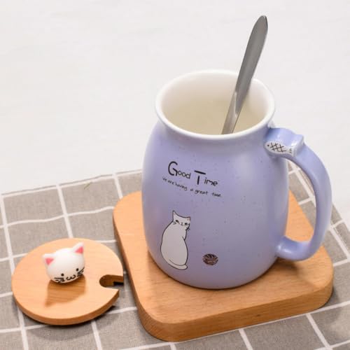 Image of Coffee Mug, Gift for Woman, Birthday Present for Girlfriend, Present for Wife Birthday, Mugs for Present, Holi Gifts, Panda Mug with Lid & Spoon (Purple Good Time)