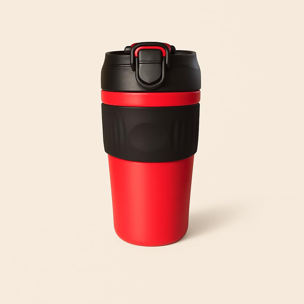 YELONA 480ml Tea Coffee Tumbler Mug Double Wall Vacuum Insulation Reusable Cup Leak Proof with Sipper & Straw ECO-Friendly Thermos I Carry Hot & Cold Beverages for Home,Office,Car,Travel- Red