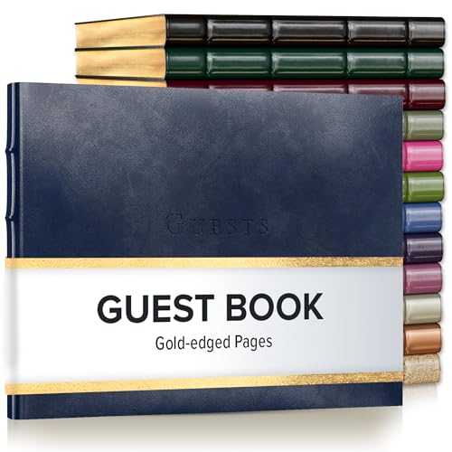 Gallery Leather Guest Book Wedding, Party, Special Events, add Polaroid Photos, 192 Lined Pages, Bonded Leather, Hardcover - Acadia Navy