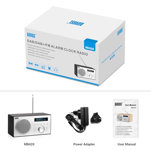 August MB420B DAB/DAB+/FM Radio with Bluetooth Speaker – Digital Radio with 60 Presets, RDS, Dual Alarm Clock with Snooze & Sleep Timer, 5W Subwoofer, USB Playback, Aux Input, Mains Powered – Black - Image 6