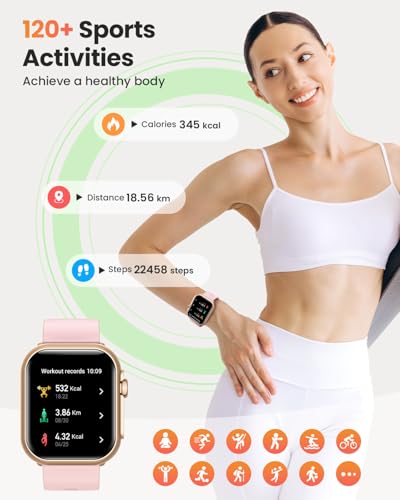 Smartwatch Damen mit Telefonfunktion, 1000mAh Akku, 100 Tage Standby, 1.83" Fitnessuhr mit Herzfrequenz, SpO2, Schlafmonitor, 120+ Sportmod, IP68 Smart Watch, Schrittzähler für Android iOS Roségold 5