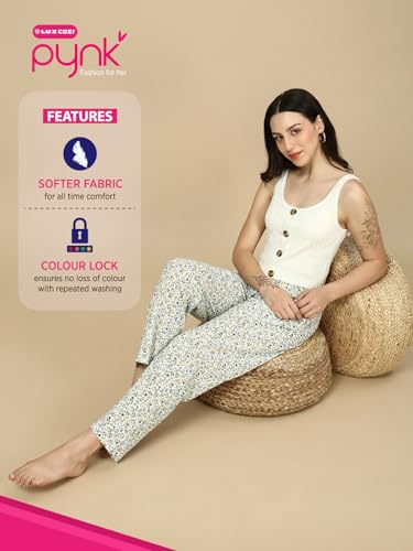 Image of PYNK by Lux Cozi Women's Cotton Printed Palazzo Pyjama Relaxed Lounge Pants | Super Soft Comfortable | Loungwear Pyjama Pant-Pack of 1