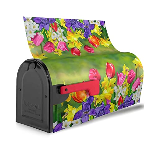 Kawani Spring Summer Flowers Daffodils Magnetic Mailbox Cover Colorful Floral Tulips Daisy Small Mailbox Wraps Post Box Garden Yard Farmhouse Home Decor For Outside Standard Size 21 X 18 In #TOP3