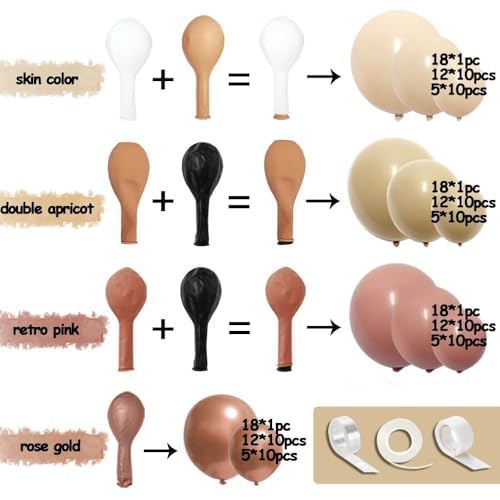 Image of Boho Balloons Pink Nude Balloon Garland Double Stuffed Matte Cream Dusty Rose Balloon Arch Kit for Birthday Baby Showers, Wedding, Bridal, Baptism, Love Party Decorations