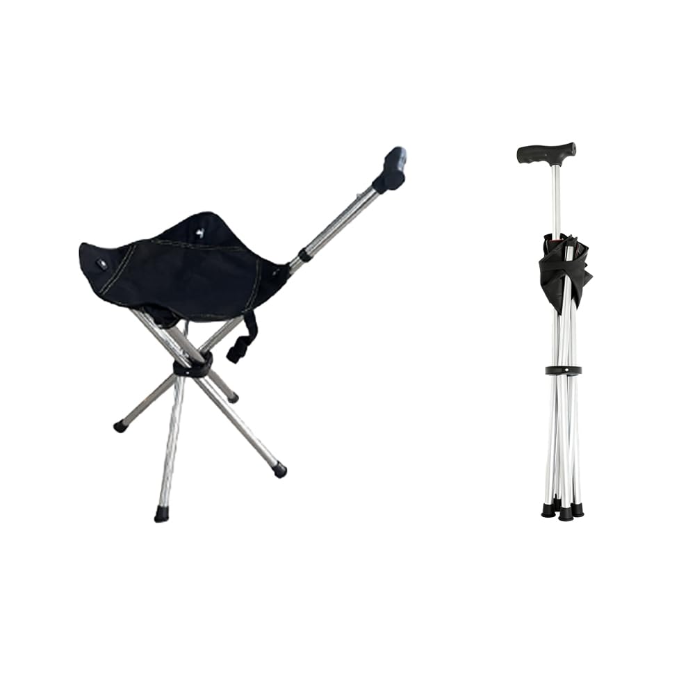 Sgabello da viaggio leggero regolabile per adulti, pieghevole, facile da trasportare con seduta, ideale come sedile per bastone, sedile pieghevole, 113,4 kg, per campeggio ed escursionismo