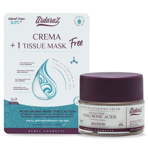 Ardaraz Crema hidratante facial mujer con Acido Hialurónico y Poliglutámico. Crema Facial mujer que hidrata en profundidad y aporta volumen y elasticidad. Crema Antiarrugas mujer 50 ml