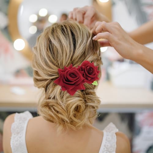 Set de 2 Broches para Cabello con Flor Roja miniatura 3