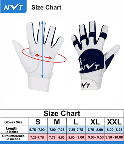 Nvt Baseball Batting Gloves, Offers Superior Grip & Performance, Ultimate Durability And Ventilation, Available In Blue & Multi Color, Youth & Adult Size. (White, Blue, Large) #TOP4