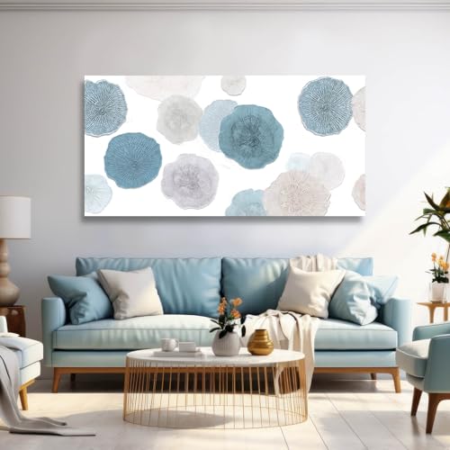 Image of VAYIMDH Blue Wall Prints on Canvas White and Grey Abstract Wall Decor for Home Living Room Framed Poster Cozy Bedroom Painting 24 inchx 48 inch Flowers Wall Art