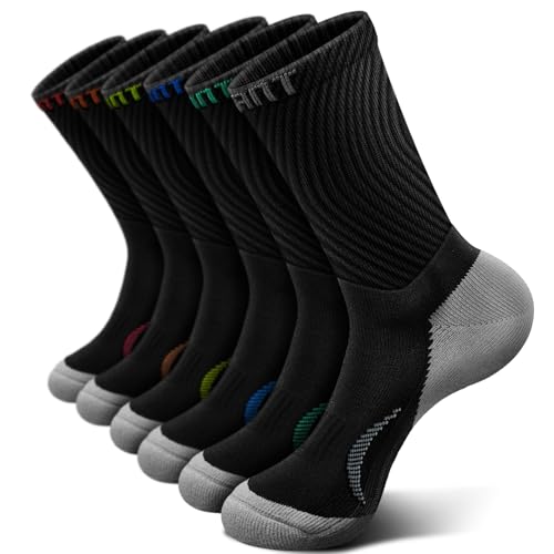 KEMISANT Men Socks, Athletic Crew Socks Compression for Men Sports Running Cushioned Footbed Arch Support